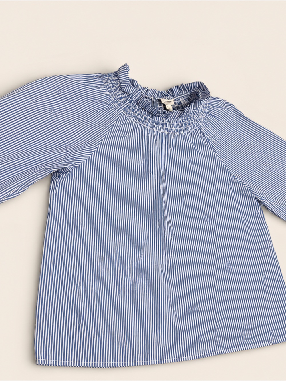 J.Crew Blue & White Striped Smocked-Neck Blouse – Size Medium